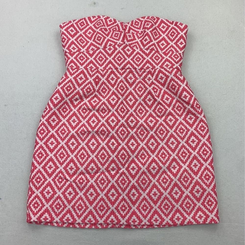Wyatt Collection Womens Strapless Dress Pink White Diamond Jacquard Zip 8 New